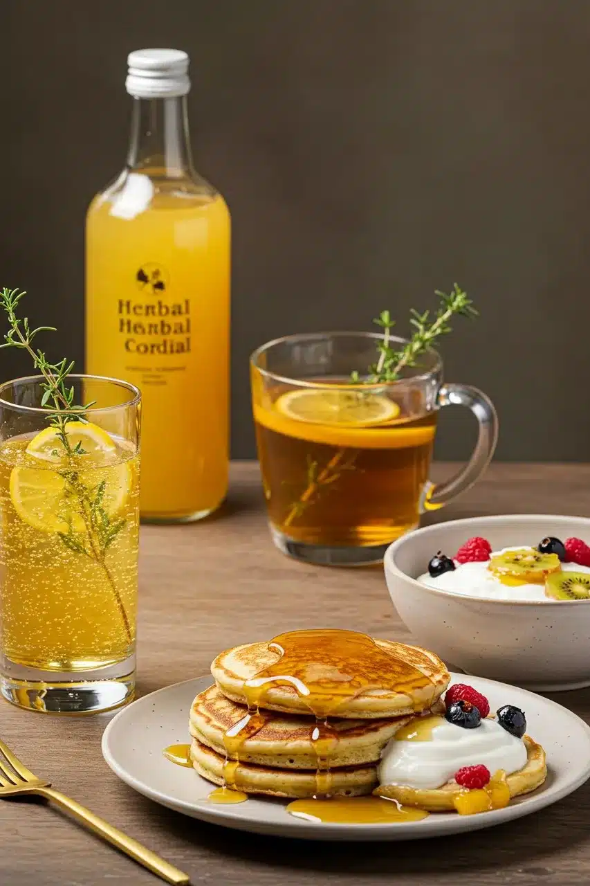  A homemade herbal infusion used to flavor drinks, pancakes, and yogurt for a delicious meal.