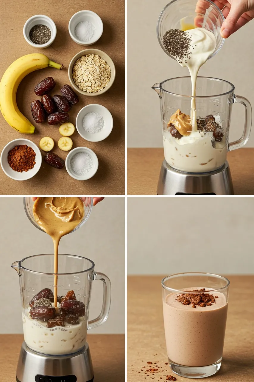 Step-by-step process of making Banana-Date Chia Smoothie