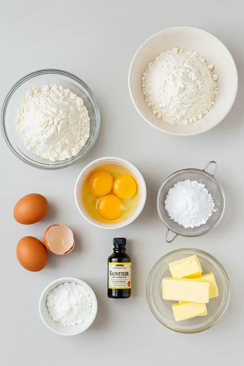 Bento cake ingredients on pastel background