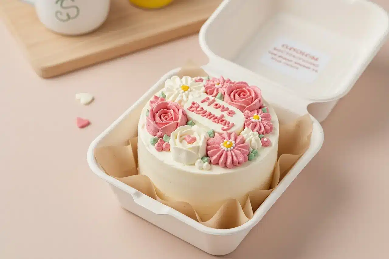Decorated mini bento cake in lunchbox container