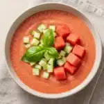 A refreshing summer soup made with watermelon and basil
