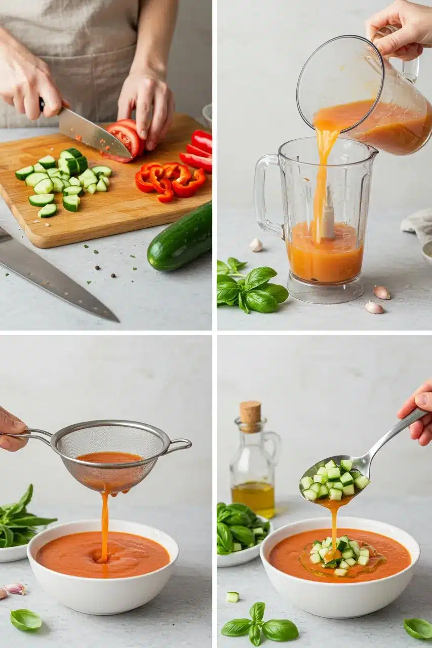 Step-by-step images for making classic gazpacho