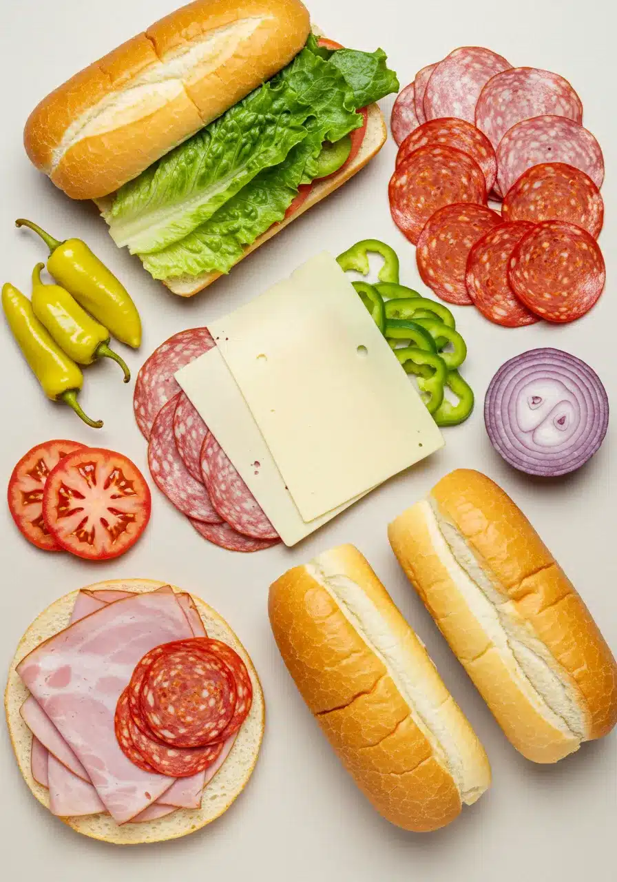 Ingredients Layout for Chopped Italian Sandwich