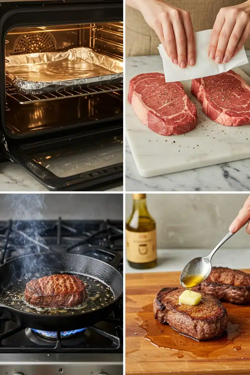 Reverse Sear Steak Process Reverse sear steak cooking process in steps