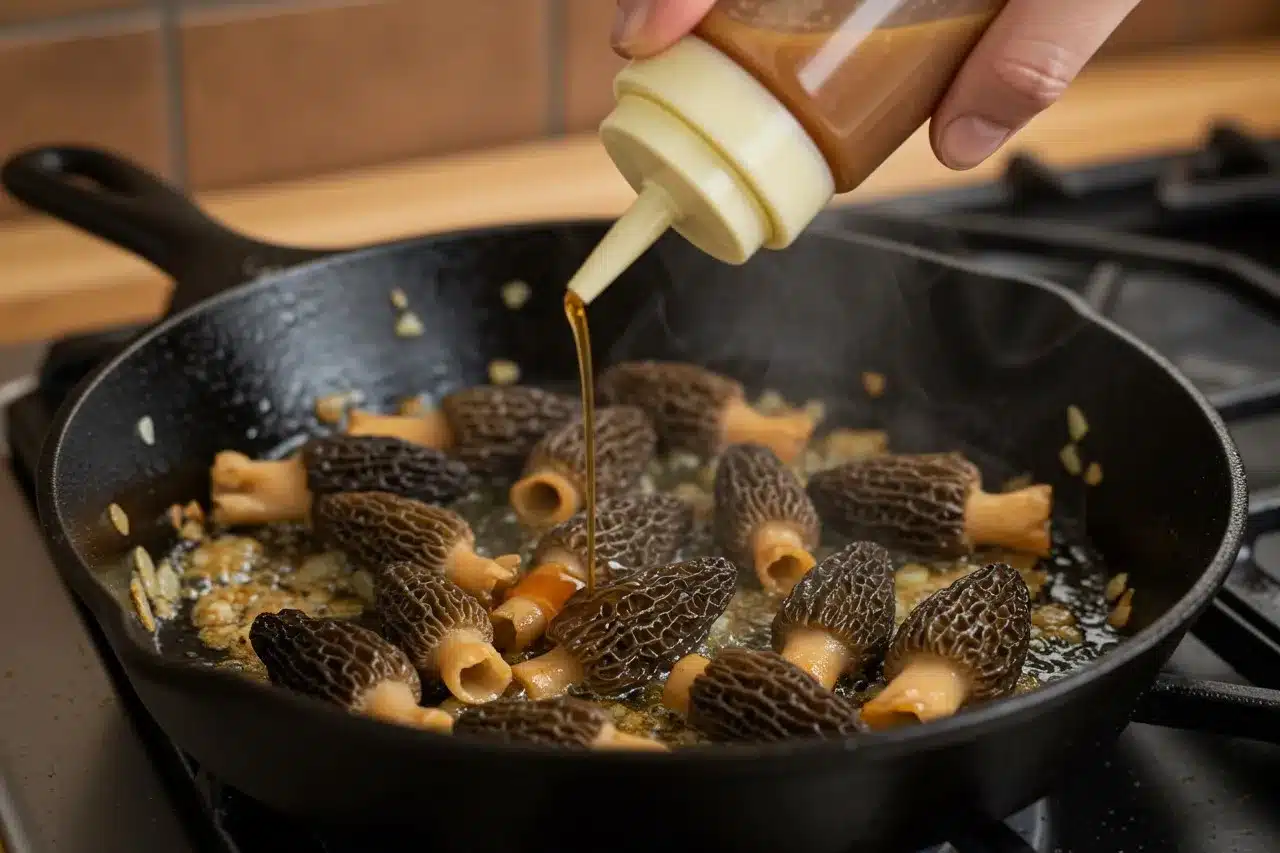 Morel mushroom recipes shown with steak, toast, polenta, pasta, and eggs