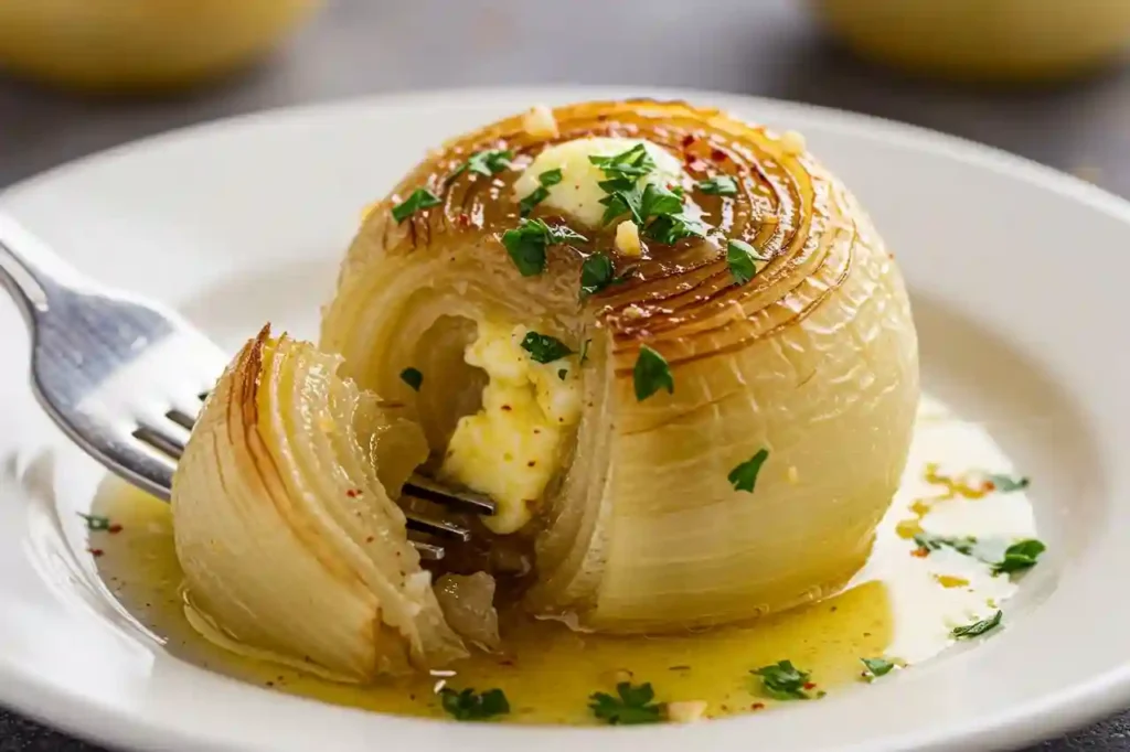 Roasted Vidalia onion topped with garlic butter and herbs.