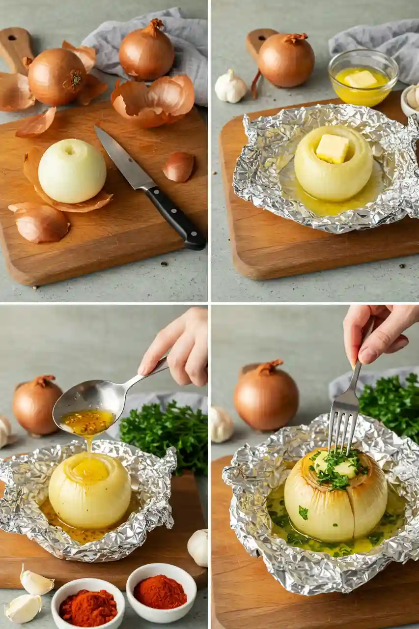 Step-by-step preparation of an onion boil.