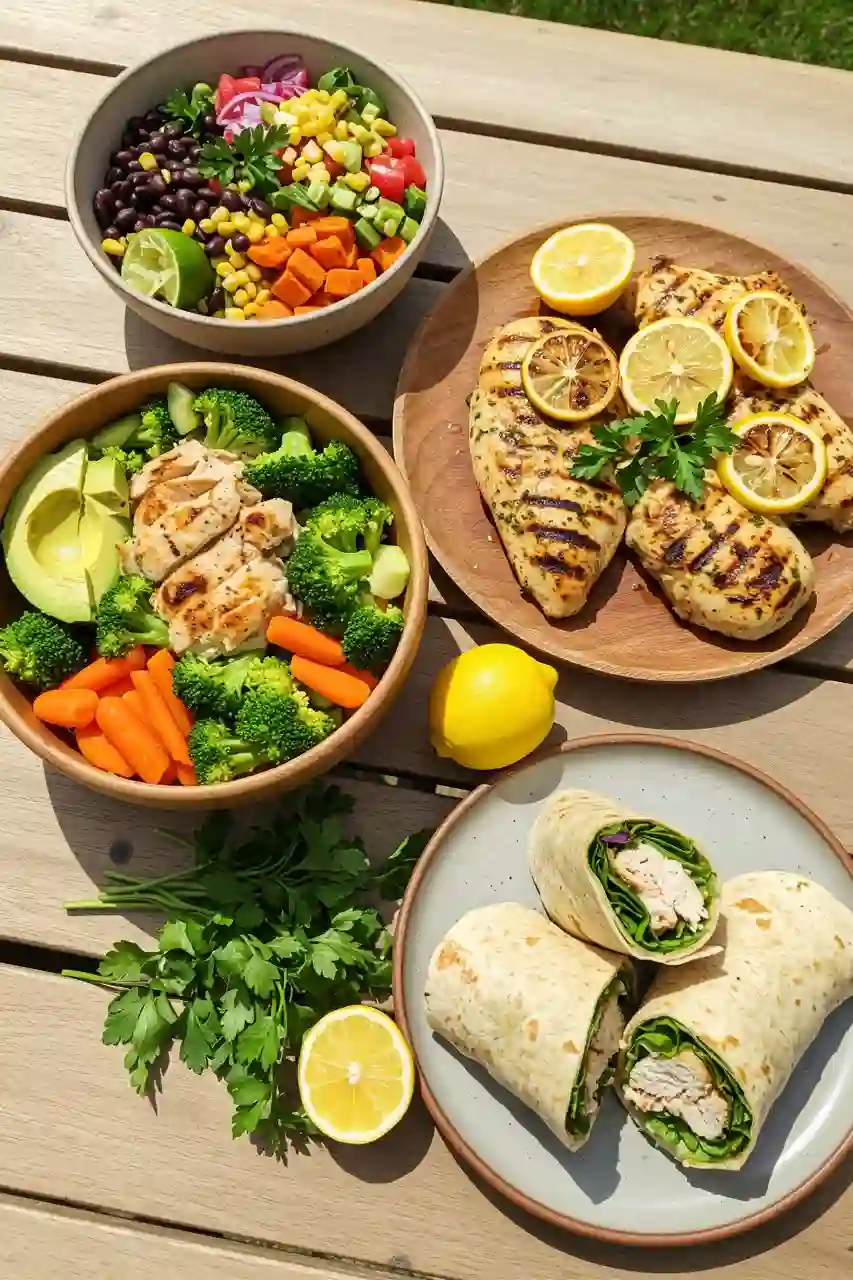 Light and Quick Dishes for Easy Summer Meals Healthy summer mains including grilled lemon chicken, veggie bowls, and chicken wraps — great for easy summer meals.
