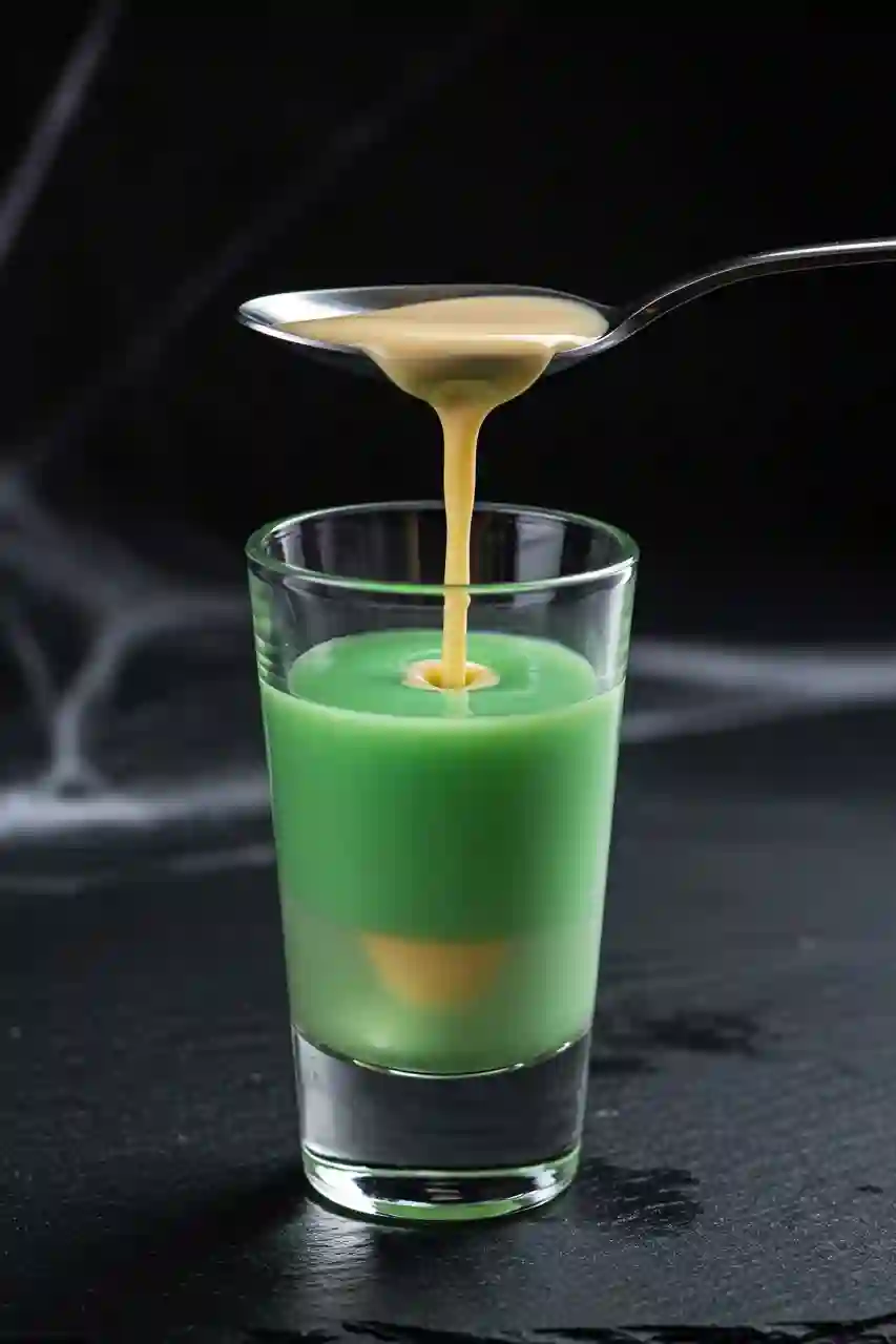 boogie-man-shot-step Layering Baileys over crème de menthe for Boogie Man Shot