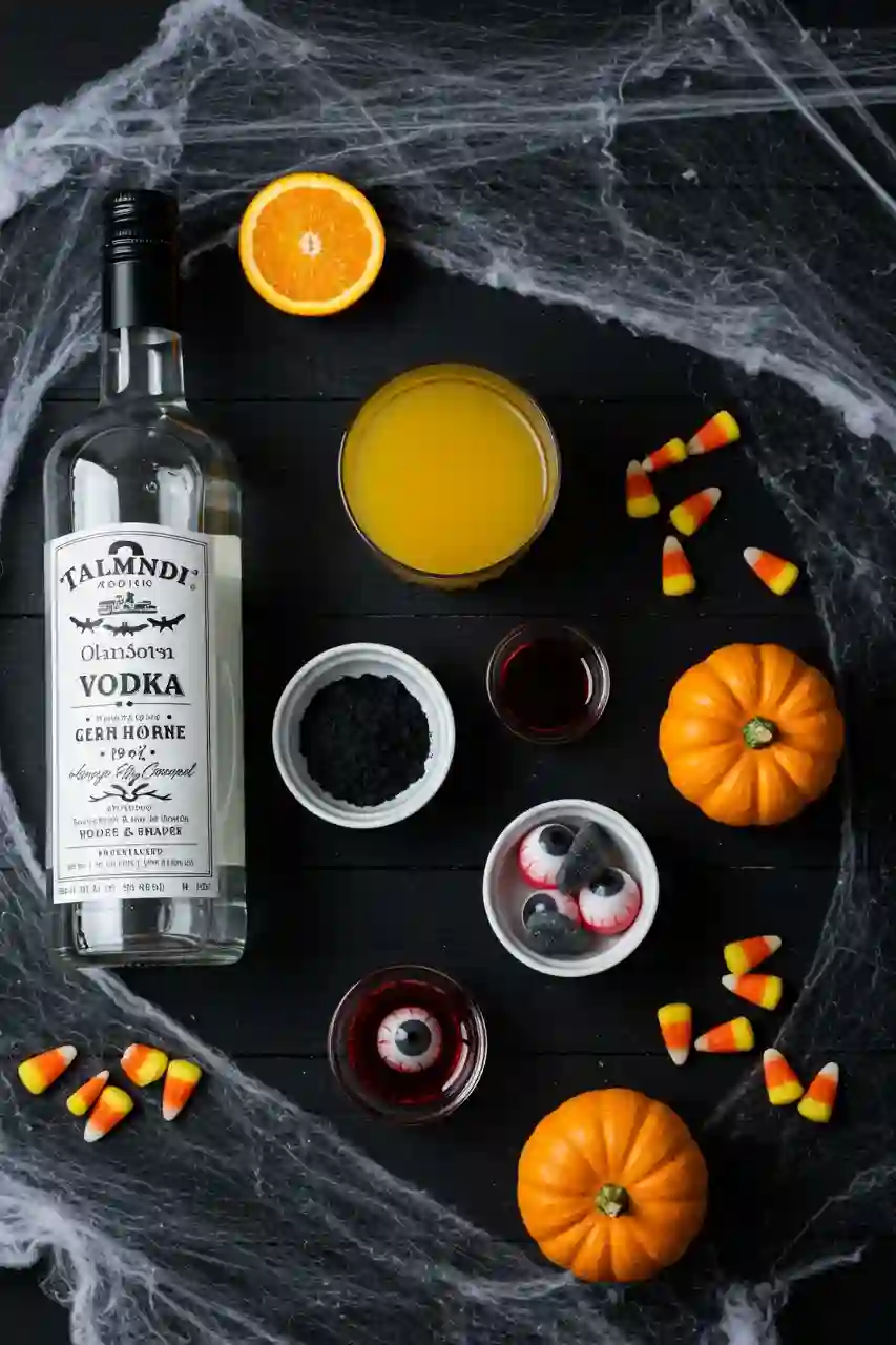 halloween-cocktail-ingredients-flatlay Flatlay of ingredients for a spooky Halloween cocktail
