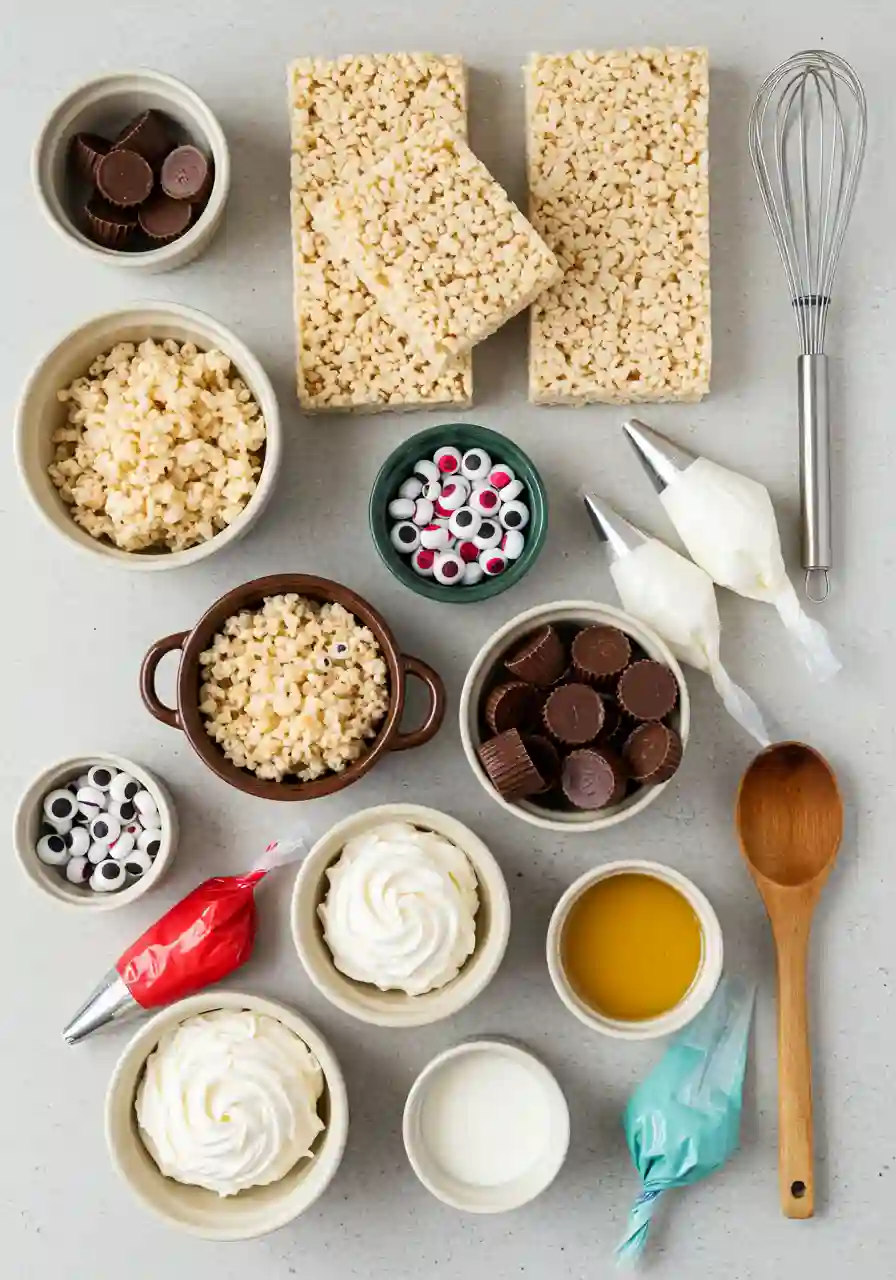 Halloween Rice Krispie Ingredients Flatlay of ingredients for Halloween Rice Krispie Treats in brand colors