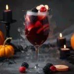 Halloween Sangria goblet with smoky dry ice fog in brand colors.