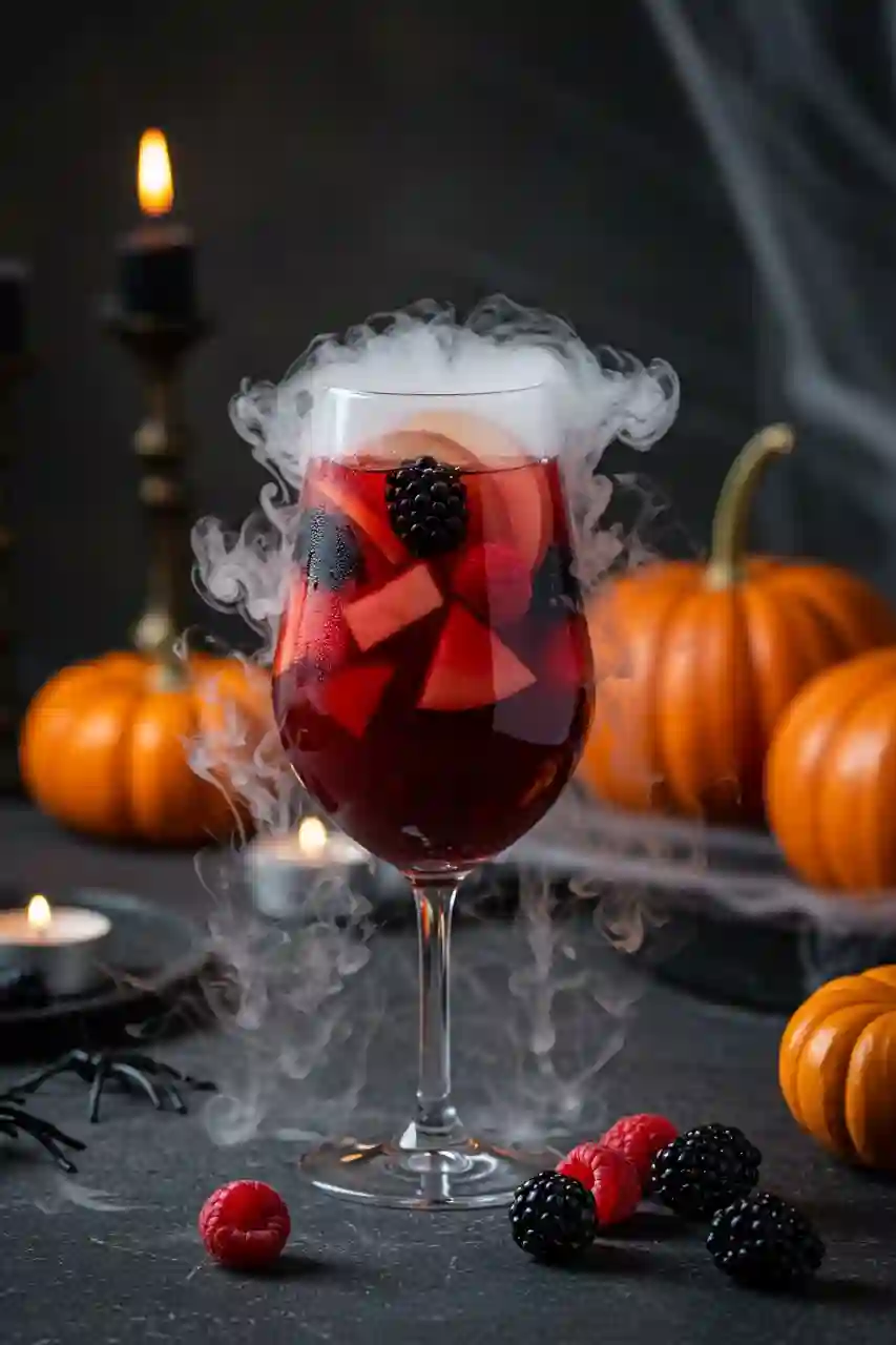 Halloween Sangria Recipe – Final Serving Halloween Sangria served in smoky glasses with festive accents.