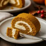 Whole classic pumpkin roll with cream cheese swirls