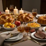 Rosh Hashanah recipes served on a festive holiday table