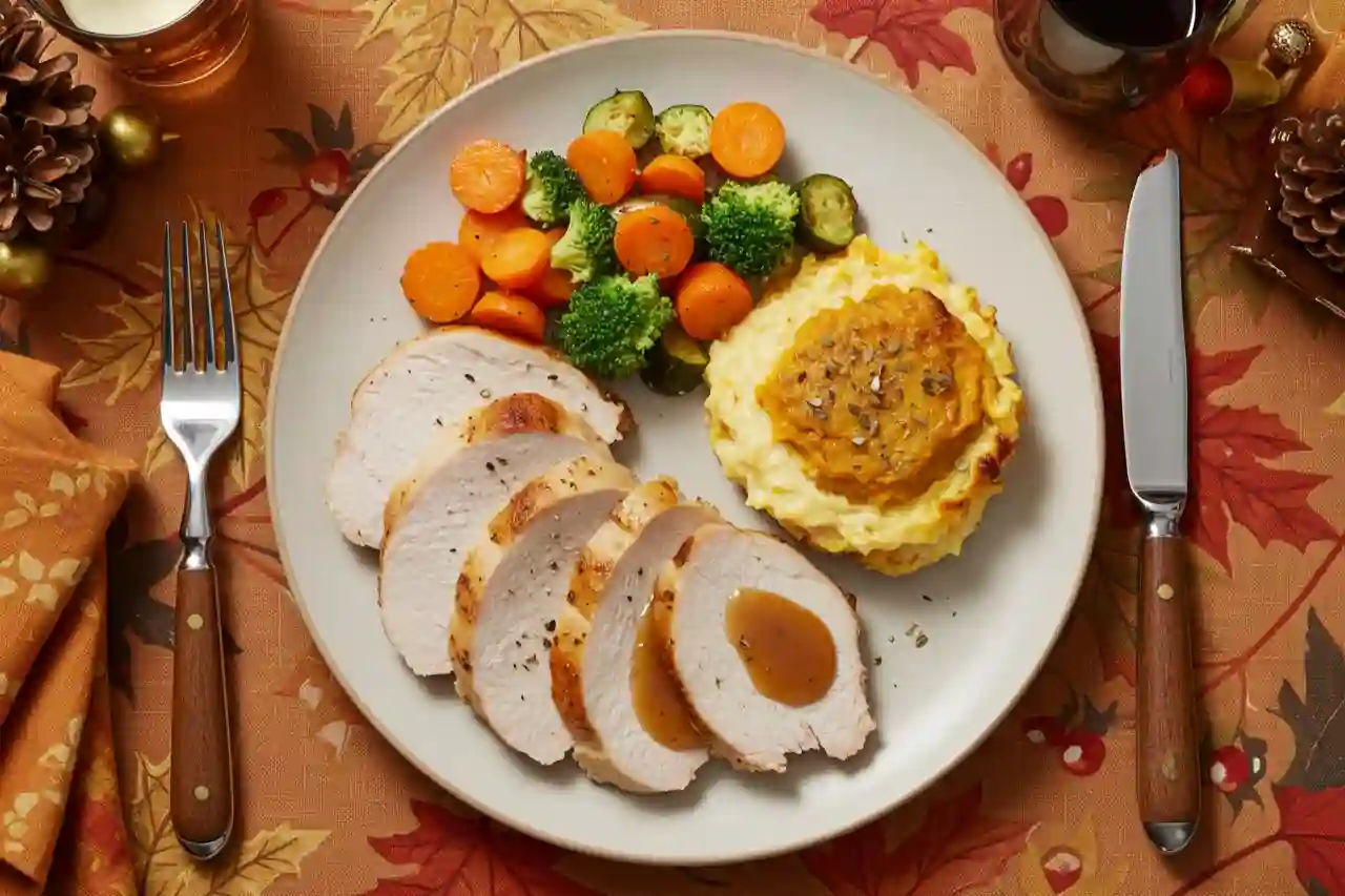 unique Thanksgiving recipes served on a festive holiday table with turkey, vegetables, and pumpkin mash