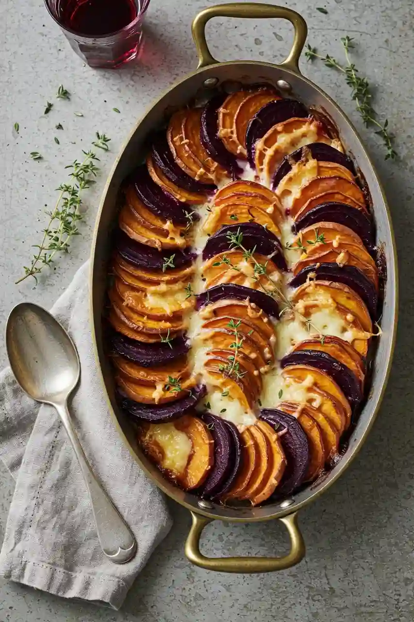 5- Root Vegetable Gratin Recipe – Festive Holiday Side Creamy root vegetable gratin with potatoes, carrots, and parsnips – Thanksgiving stuffing recipes sides